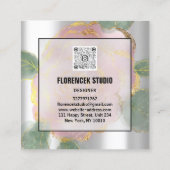 Carte De Visite Carré Logo personnalisé QR CODE Feuilles Roses en argent (Dos)