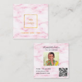Carte De Visite Carré Logo photo en marbre rose vif code QR (Devant / Derrière)