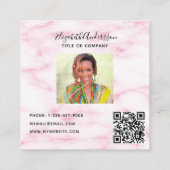 Carte De Visite Carré Logo photo en marbre rose vif code QR (Dos)