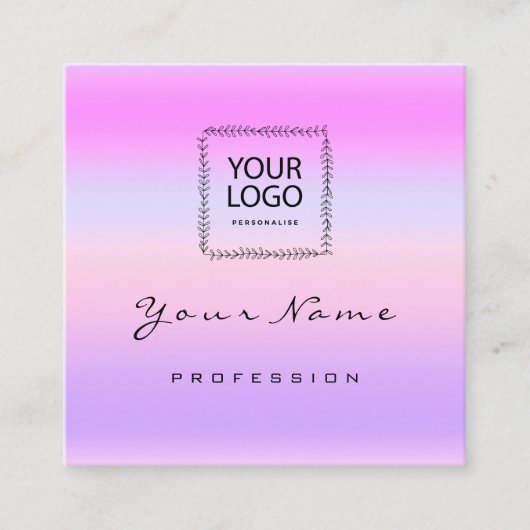 Carte De Visite Carré Logo pour ongles de maquillage QR CODE Pink Pastel (Devant)
