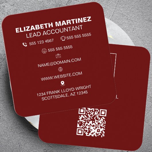 Carte De Visite Carré Logo professionnel du code QR avant et arrière