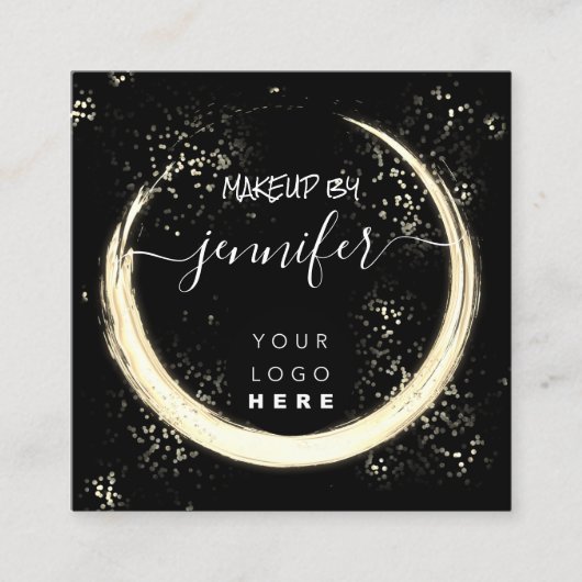 Carte De Visite Carré Logo Professionnel Nails Beauté Cheveux Black Gold (Devant)