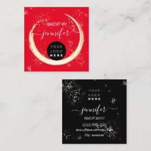 Carte De Visite Carré Logo Professionnel Nails Beauté Cheveux Noir Rouge