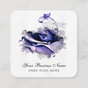 Carte De Visite Carré *~* Logo QR Blue Lavender Rose Floral Flower