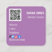 Carte De Visite Carré Logo QR Code Influencer Médias sociaux (Dos)