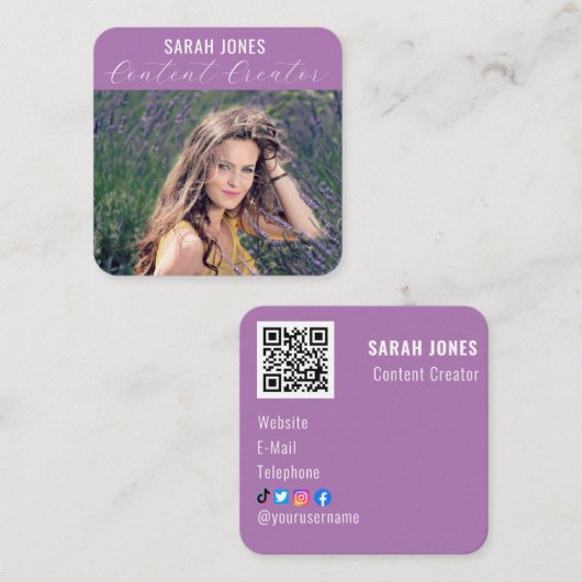 Carte De Visite Carré Logo QR Code Influencer Médias sociaux (Devant / Derrière)