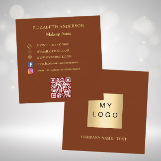 Carte De Visite Carré Logo QR code médias sociaux rouille brun
