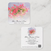 Carte De Visite Carré *~* Logo QR Floral Flower Hanging Pink Petunia Pot (Devant / Derrière)