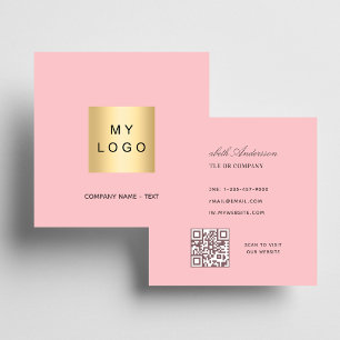 Carte De Visite Carré Logo rose blanc Code QR