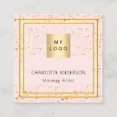 Carte De Visite Carré Logo rose or blush élégant code QR (Devant)