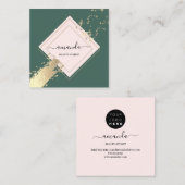 Carte De Visite Carré Logo Rose professionnel Frame Gold Green Stroke (Devant / Derrière)