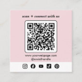 Carte De Visite Carré Logo rose QR Code Custom Social Media (Devant)