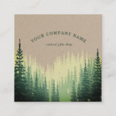 Carte De Visite Carré Logo Rustique Forêt de Pins Faux Kraft (Devant)