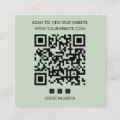 Carte De Visite Carré Logo Sage Green QR Code Website Social Media (Dos)