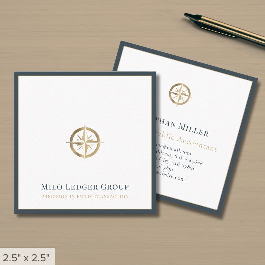 Carte De Visite Carré Logo Simple Compass De Luxe