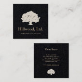Carte De Visite Carré Logo simple élégant noir blanc classique Arbre (Devant / Derrière)