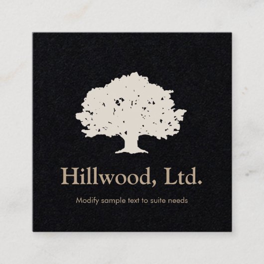 Carte De Visite Carré Logo simple élégant noir blanc classique Arbre (Devant)