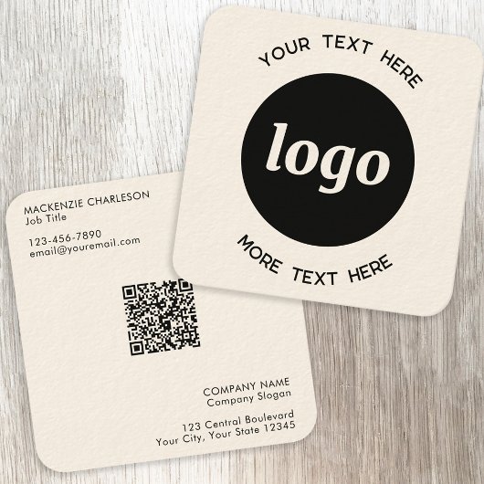 Carte De Visite Carré Logo simple et code QR texte