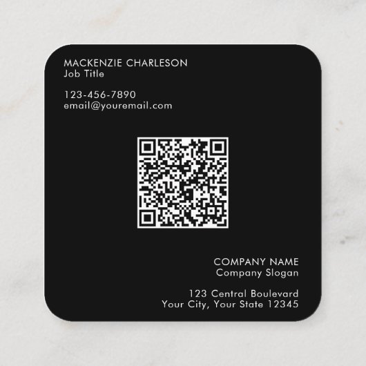 Carte De Visite Carré Logo simple et code QR texte noir (Dos)