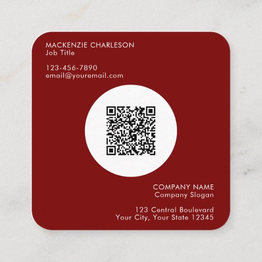 Carte De Visite Carré Logo simple et texte QR Code Bourgogne Rouge (Dos)