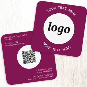 Carte De Visite Carré Logo simple et texte QR Code foncé rose cerisier