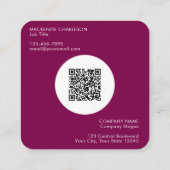Carte De Visite Carré Logo simple et texte QR Code foncé rose cerisier (Dos)