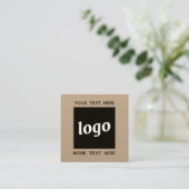 Carte De Visite Carré Logo simple et texte QR Code Kraft (Debout devant)