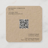 Carte De Visite Carré Logo simple et texte QR Code Kraft (Dos)