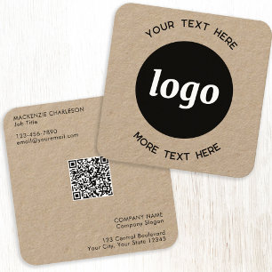 Carte De Visite Carré Logo simple et texte QR Code Kraft