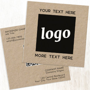 Carte De Visite Carré Logo simple et texte QR Code Kraft
