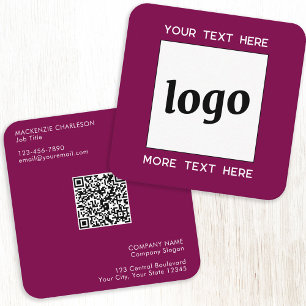 Carte De Visite Carré Logo simple et texte QR Code Magenta Cherry rose