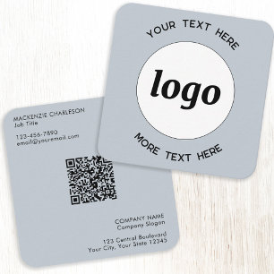 Carte De Visite Carré Logo simple et texte QR Code Poudre bleu