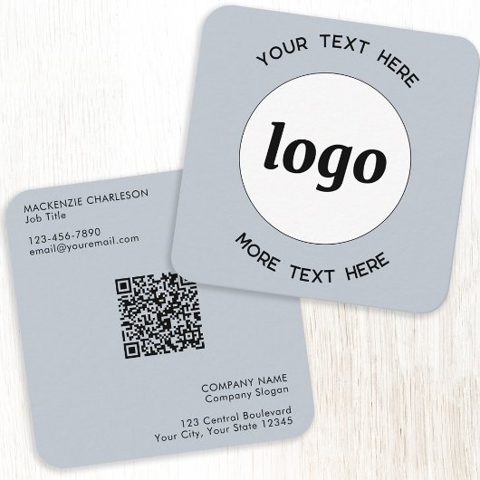 Carte De Visite Carré Logo simple et texte QR Code Poudre bleu