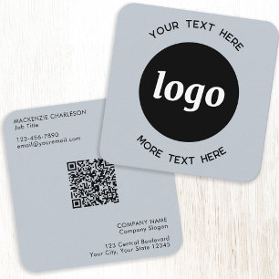 Carte De Visite Carré Logo simple et texte QR Code Poudre bleu