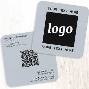 Carte De Visite Carré Logo simple et texte QR Code Poudre bleu