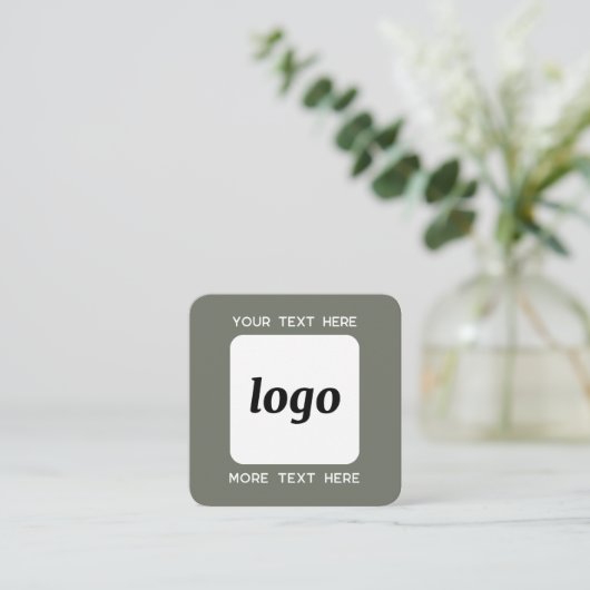 Carte De Visite Carré Logo simple et texte QR Code Sage vert (Debout devant)