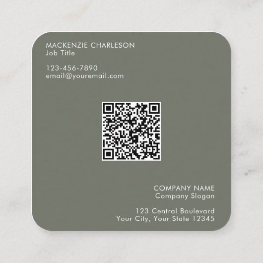 Carte De Visite Carré Logo simple et texte QR Code Sage vert (Dos)