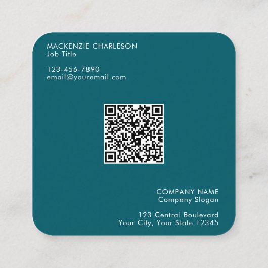 Carte De Visite Carré Logo simple et texte QR Code Turquoise vert (Dos)