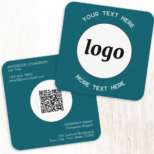Carte De Visite Carré Logo simple et texte QR Code Turquoise vert