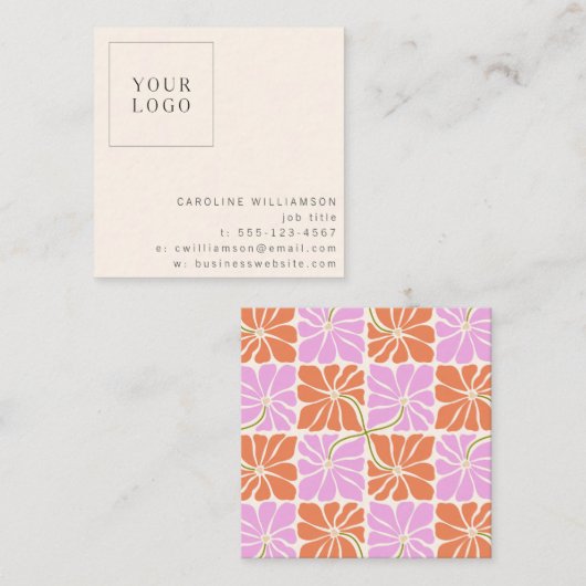 Carte De Visite Carré Logo super rétro rose rose floral (Devant / Derrière)