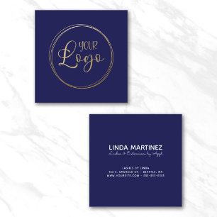 Carte De Visite Carré Logo sur Dark Navy Blue