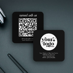Carte De Visite Carré Logo sur mesure des médias sociaux QR Code noir si