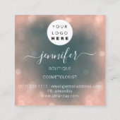 Carte De Visite Carré Logo Turquoise Rose de maquillage professionnel (Dos)