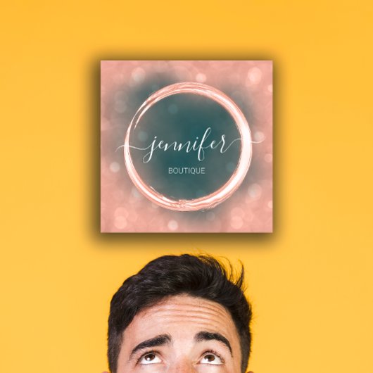 Carte De Visite Carré Logo Turquoise Rose de maquillage professionnel