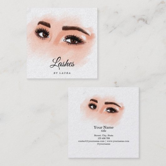 Carte De Visite Carré Longues Belles Lashes Yeux et Brows Main dessinée (Devant / Derrière)