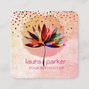 Carte De Visite Carré Lotus Aquarelle Arc-en-ciel Yoga Massage Thérapist