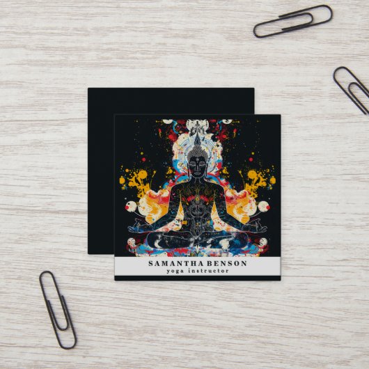 Carte De Visite Carré Lotus Fleur Logo Yoga (Devant/Arrière en situation)