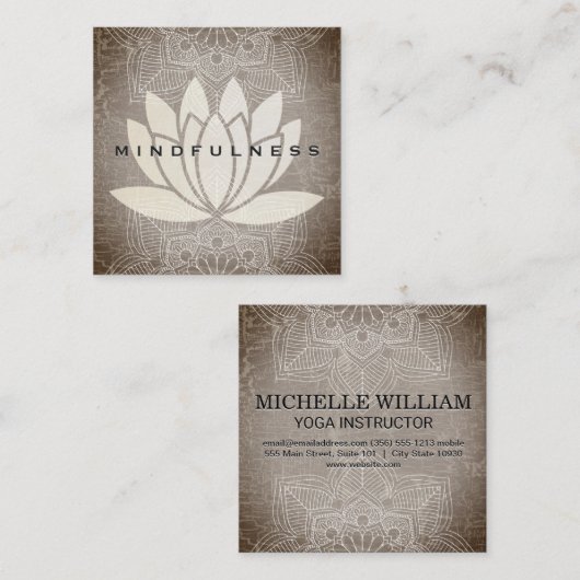 Carte De Visite Carré Lotus Fleur Mandala Motif Texture marbrée (Devant / Derrière)
