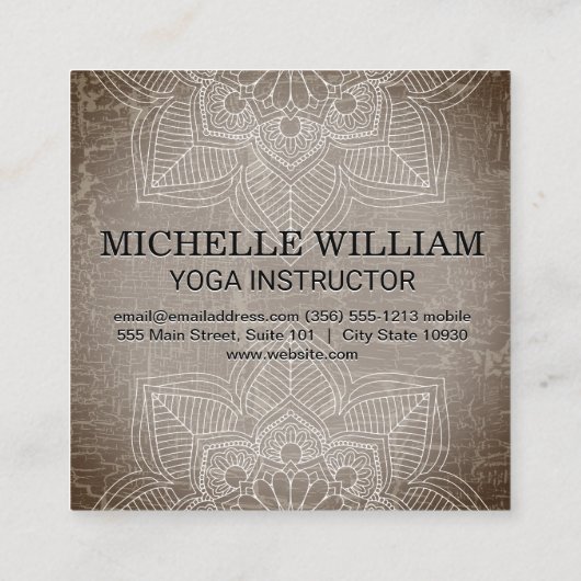 Carte De Visite Carré Lotus Fleur Mandala Motif Texture marbrée (Dos)
