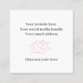 Carte De Visite Carré Lotus fleurie bijoux logo code de réduction (Dos)